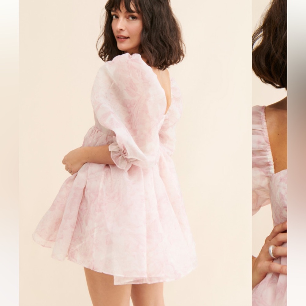 Selkie puff organza dress pink white mini XXL - Picture 7 of 9